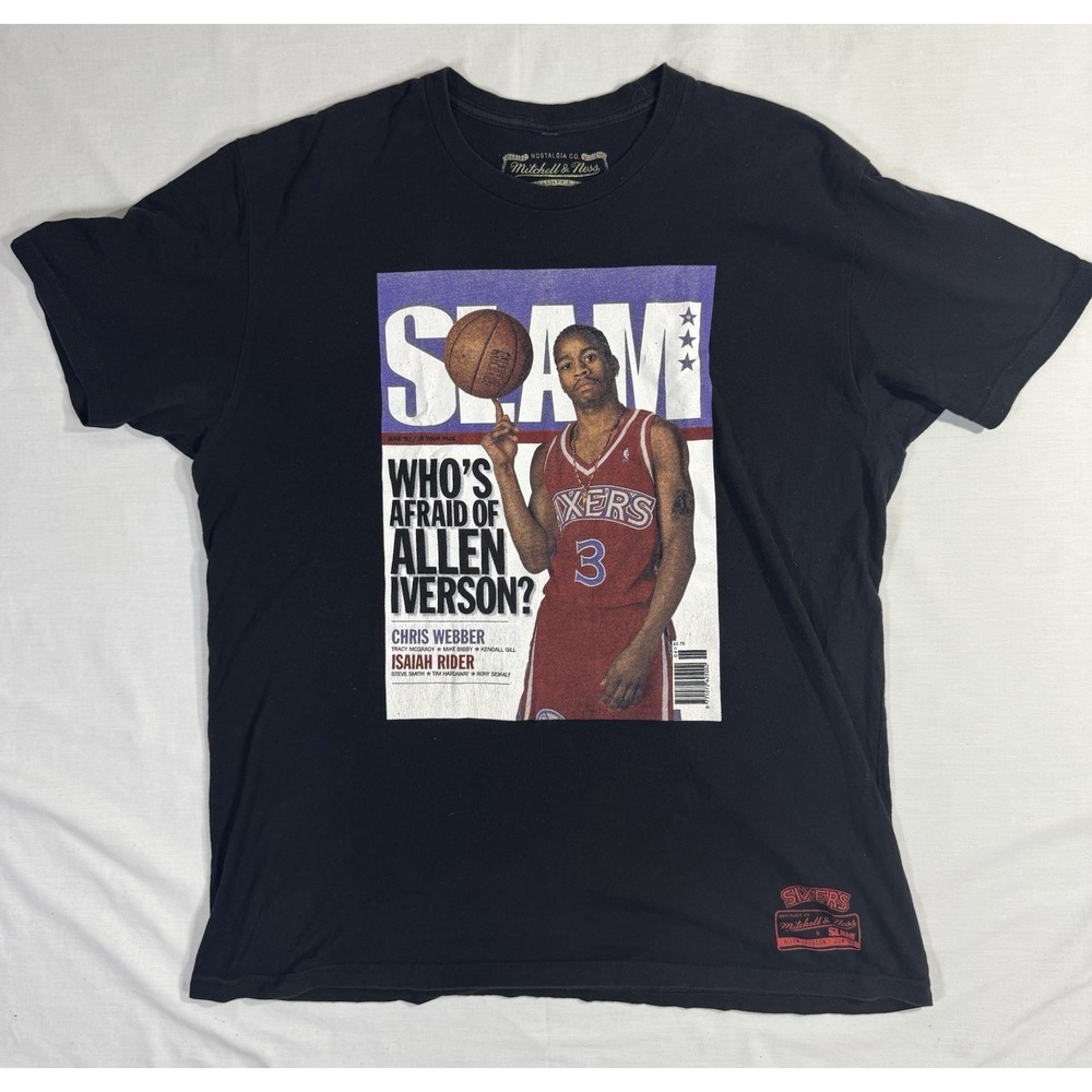 Mitchell & Ness Allen Iverson Tshirt XL Black AI SLAM NBA Basketball 76ers